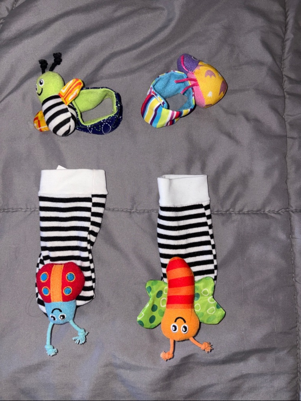 Unbranded Kids Black & White Striped Sock Rattles and Wrist Rattles